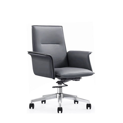 Modern Minimalist Mid-Back Desk Chair: Leather Luxury Swivel Chair- Ergonomic Height-Adjustable Office Chair For Home Office