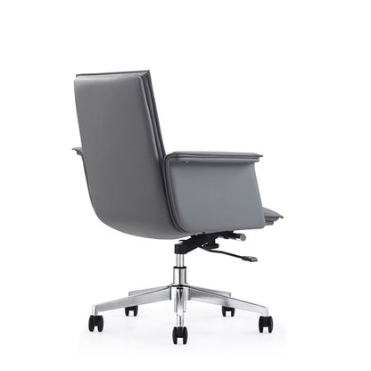 Modern Minimalist Mid-Back Desk Chair: Leather Luxury Swivel Chair- Ergonomic Height-Adjustable Office Chair For Home Office