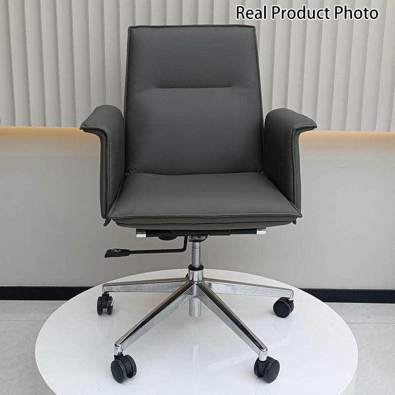 Modern Minimalist Mid-Back Desk Chair: Leather Luxury Swivel Chair- Ergonomic Height-Adjustable Office Chair For Home Office