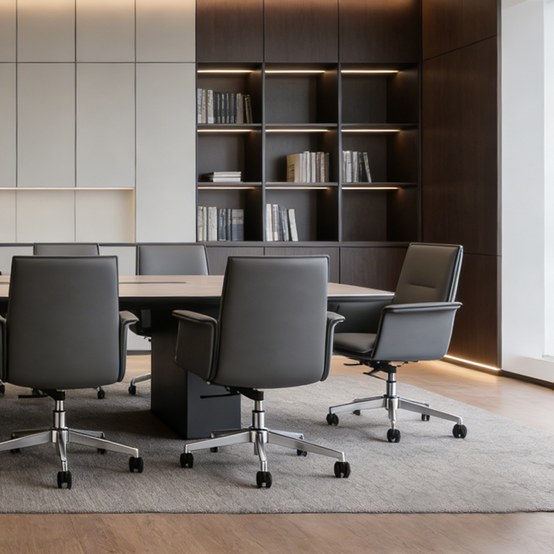 Modern Minimalist Mid-Back Desk Chair: Leather Luxury Swivel Chair- Ergonomic Height-Adjustable Office Chair For Home Office