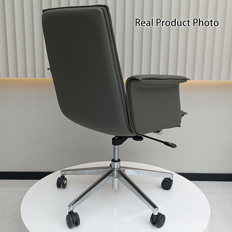 Modern Minimalist Mid-Back Desk Chair: Leather Luxury Swivel Chair- Ergonomic Height-Adjustable Office Chair For Home Office