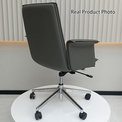 Modern Minimalist Mid-Back Desk Chair: Leather Luxury Swivel Chair- Ergonomic Height-Adjustable Office Chair For Home Office