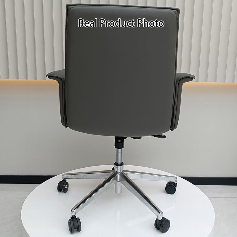 Modern Minimalist Mid-Back Desk Chair: Leather Luxury Swivel Chair- Ergonomic Height-Adjustable Office Chair For Home Office