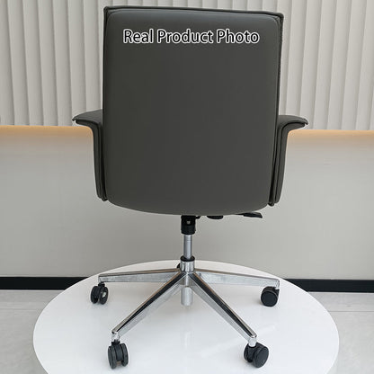 Modern Minimalist Mid-Back Desk Chair: Leather Luxury Swivel Chair- Ergonomic Height-Adjustable Office Chair For Home Office