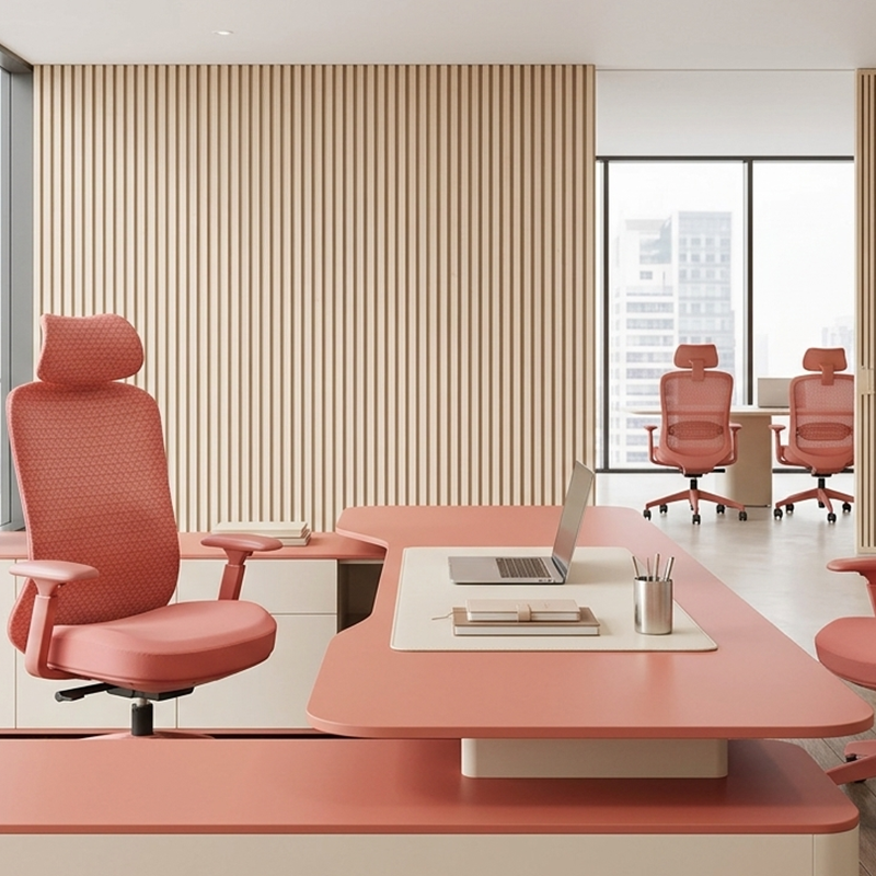 Modern Minimalist Peach-Pink High-Back Desk Chair: 4D Armrest & Breathable Mesh Fabric - Ergonomic Gaming Chair For Home Office