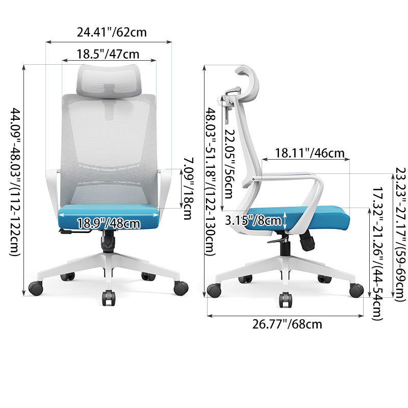 Modern Minimalist Blue-Cushioned High-Back Desk Chair: Breathable Mesh Fabric - Ergonomic Office Chair For Home Office