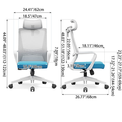 Modern Minimalist Blue-Cushioned High-Back Desk Chair: Breathable Mesh Fabric - Ergonomic Office Chair For Home Office