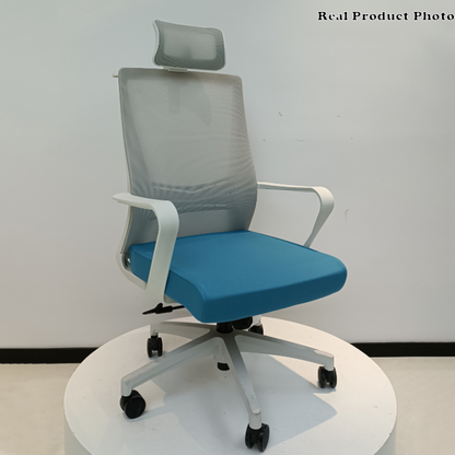 Modern Minimalist Blue-Cushioned High-Back Desk Chair: Breathable Mesh Fabric - Ergonomic Office Chair For Home Office