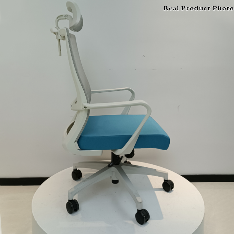 Modern Minimalist Blue-Cushioned High-Back Desk Chair: Breathable Mesh Fabric - Ergonomic Office Chair For Home Office
