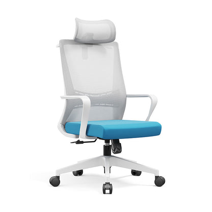 Modern Minimalist Blue-Cushioned High-Back Desk Chair: Breathable Mesh Fabric - Ergonomic Office Chair For Home Office