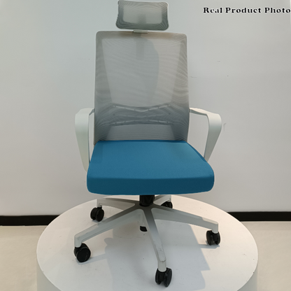 Modern Minimalist Blue-Cushioned High-Back Desk Chair: Breathable Mesh Fabric - Ergonomic Office Chair For Home Office