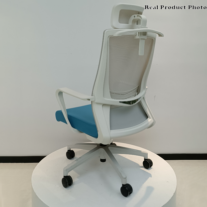Modern Minimalist Blue-Cushioned High-Back Desk Chair: Breathable Mesh Fabric - Ergonomic Office Chair For Home Office