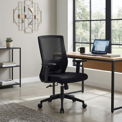 Modern Minimalist Black Ergonomic Desk Chair: Breathable Mesh Design - Mid-Back Office Chair For Home Office