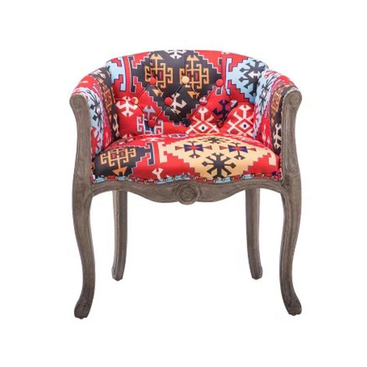 Traditional Vintage Square Linen Oil-waxed Leather Solid Wood Sponge Upholstery Accent Chair Backrest Armrest For Living Room