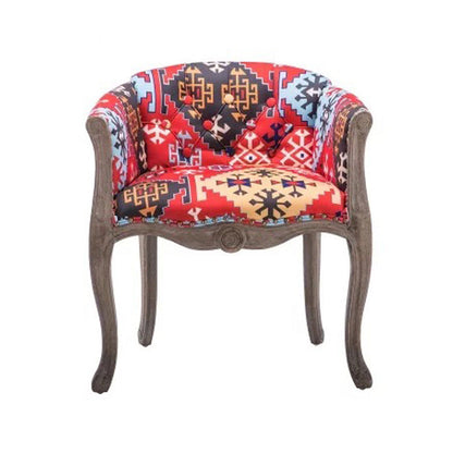 Traditional Vintage Square Linen Oil-waxed Leather Solid Wood Sponge Upholstery Accent Chair Backrest Armrest For Living Room