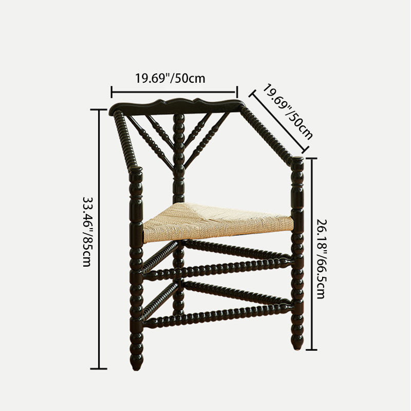 Traditional Vintage Solid Wood Kraft Paper Rope Vanity Stool Backrest Armrest For Living Room