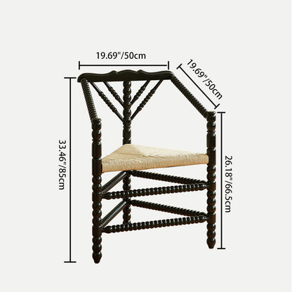 Traditional Vintage Solid Wood Kraft Paper Rope Vanity Stool Backrest Armrest For Living Room