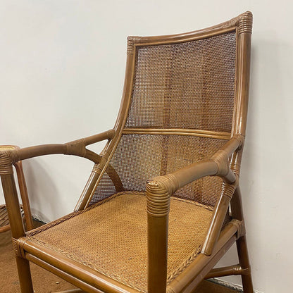 Traditional Vintage Curved Genuine Rattan Dining Chair Backrest Armrest For Dining Room