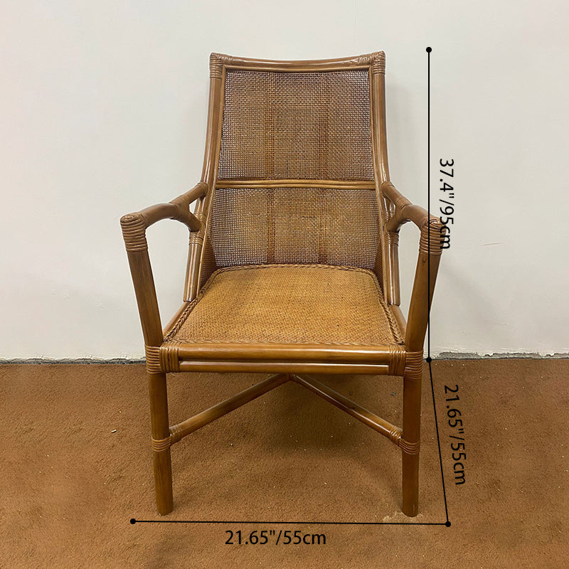 Traditional Vintage Curved Genuine Rattan Dining Chair Backrest Armrest For Dining Room