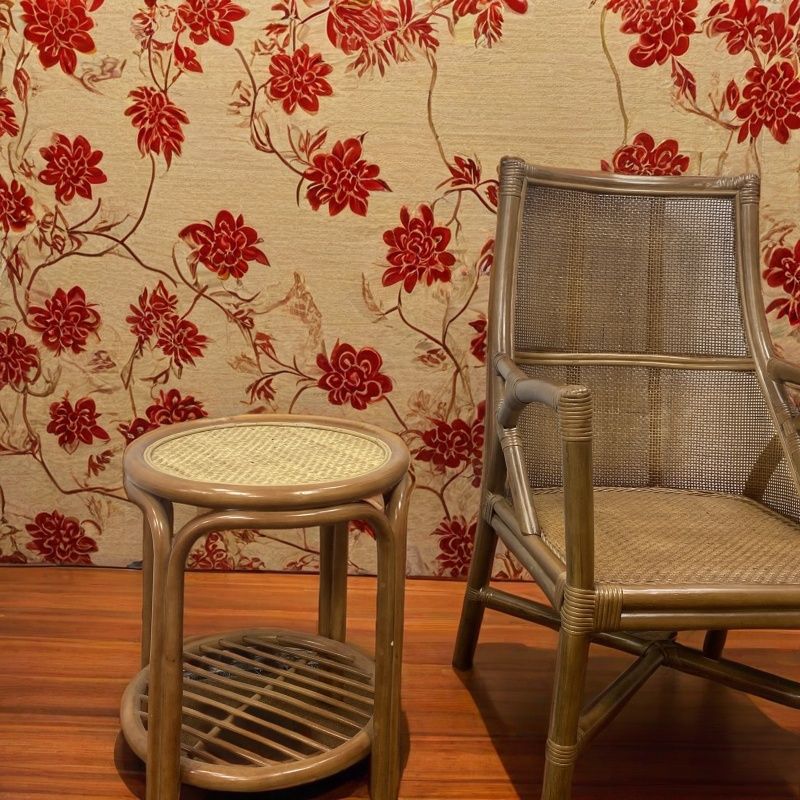 Traditional Vintage Curved Genuine Rattan Dining Chair Backrest Armrest For Dining Room