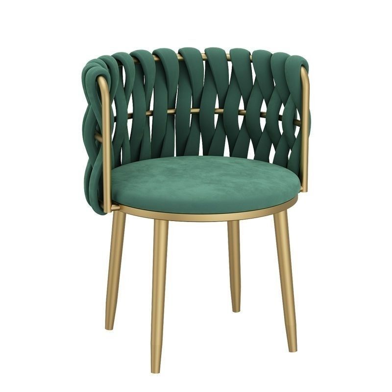 Modern Minimalist Round Cushion Velvet Fabric Iron Sponge Vanity Stool Backrest Armrest For Bedroom