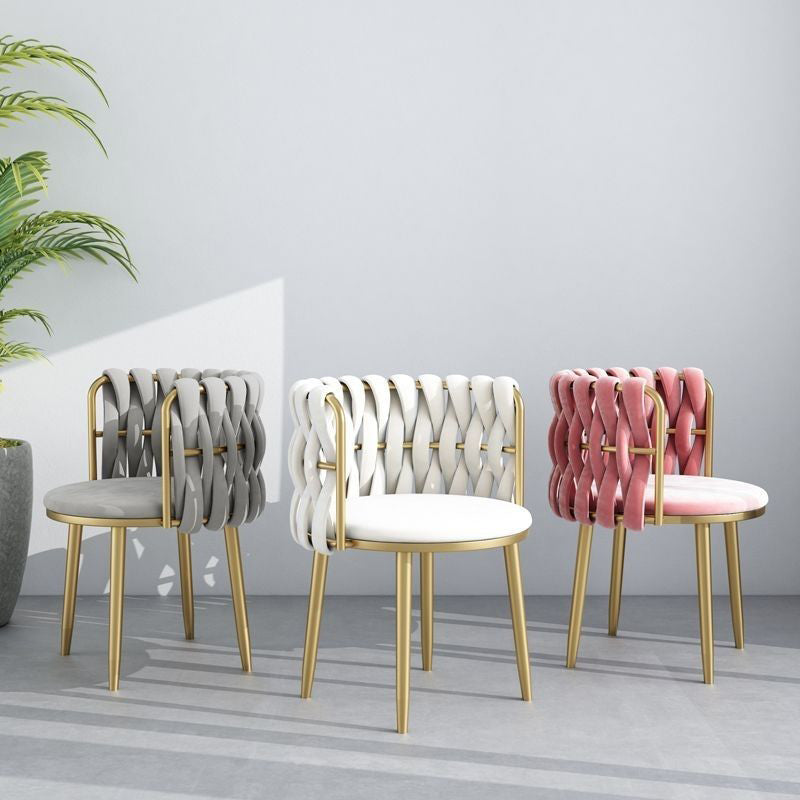 Modern Minimalist Round Cushion Velvet Fabric Iron Sponge Vanity Stool Backrest Armrest For Bedroom