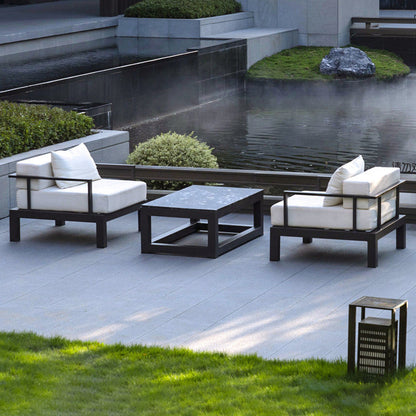 Modern Minimalist Rectangular Aluminum Alloy Fabric Sponge Accent Chair Backrest Armrest For Outdoor Patio