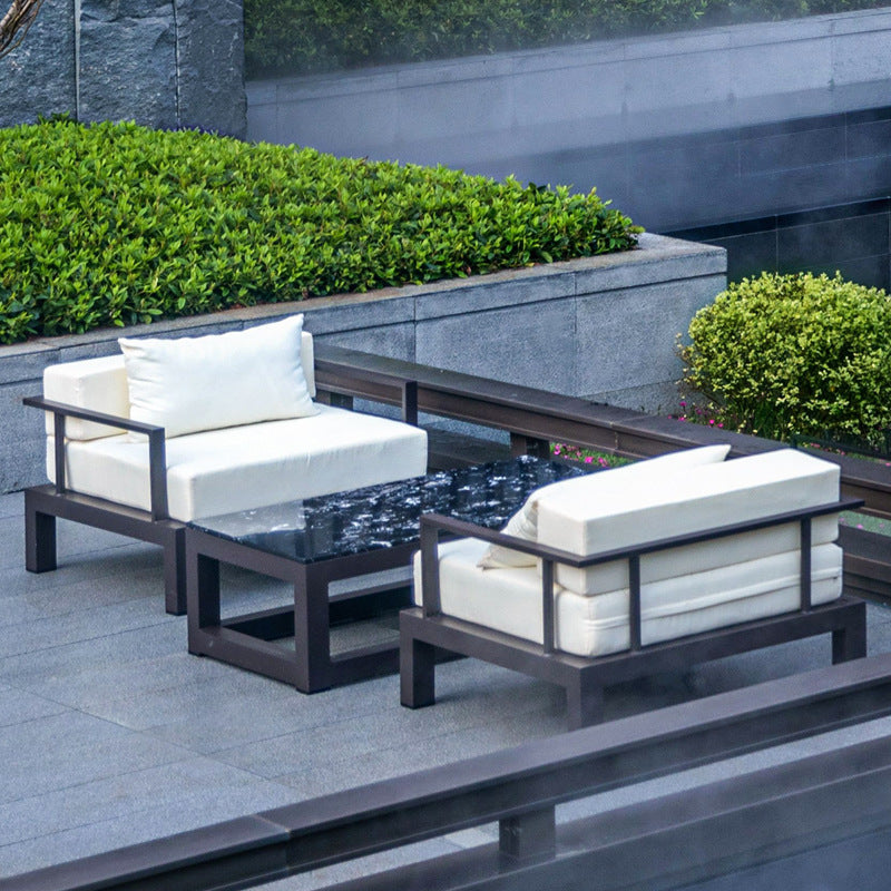 Modern Minimalist Rectangular Aluminum Alloy Fabric Sponge Accent Chair Backrest Armrest For Outdoor Patio