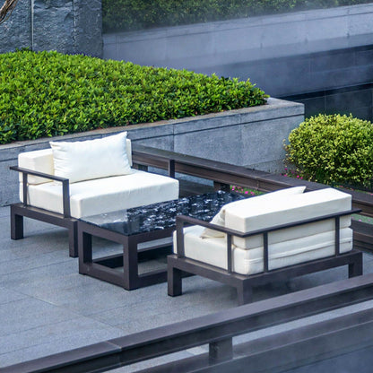 Modern Minimalist Rectangular Aluminum Alloy Fabric Sponge Accent Chair Backrest Armrest For Outdoor Patio