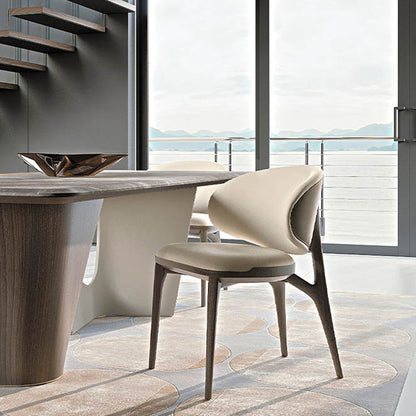 Modern Minimalist Curved Microfiber Leather Solid Wood Sponge Dining Chair For Dining Room
