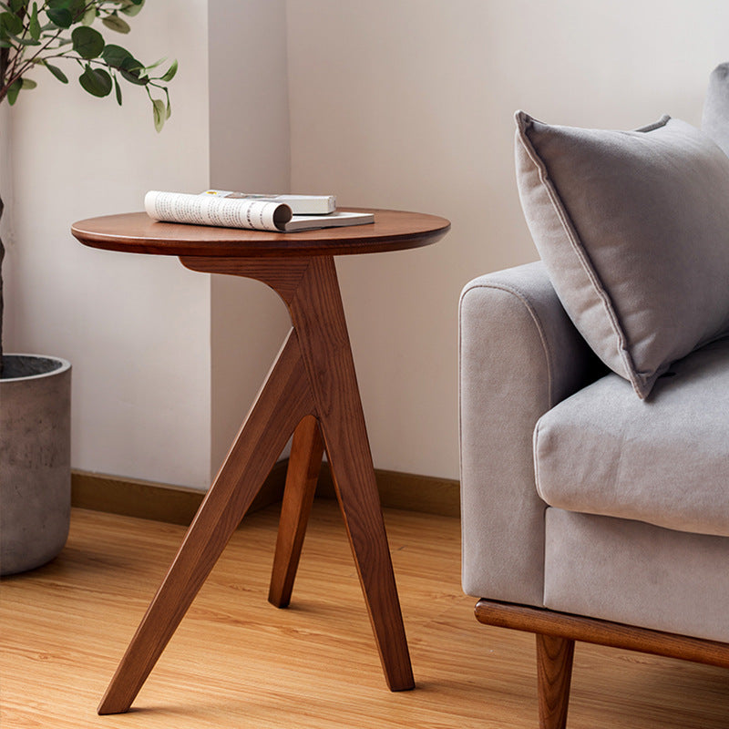 Modern Minimalist Round Ash Wood End Table 3-Leg For Living Room