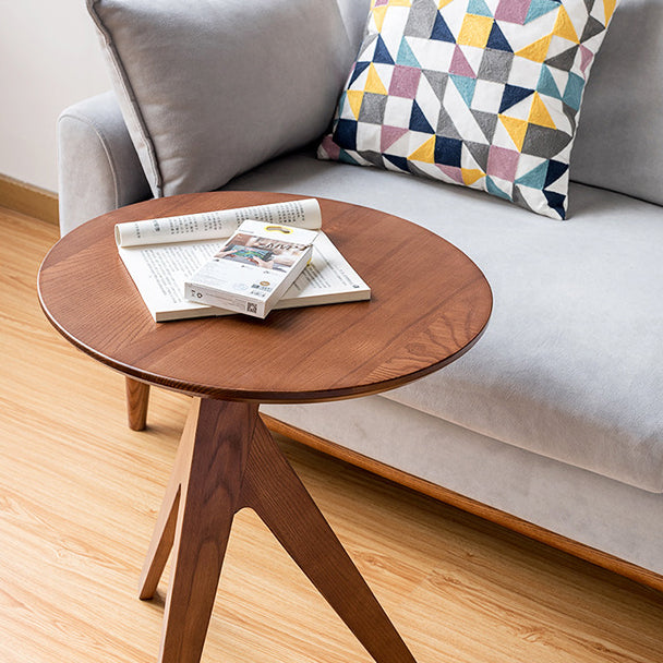 Modern Minimalist Round Ash Wood End Table 3-Leg For Living Room
