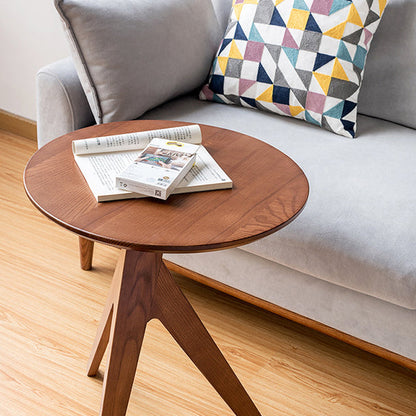 Modern Minimalist Round Ash Wood End Table 3-Leg For Living Room