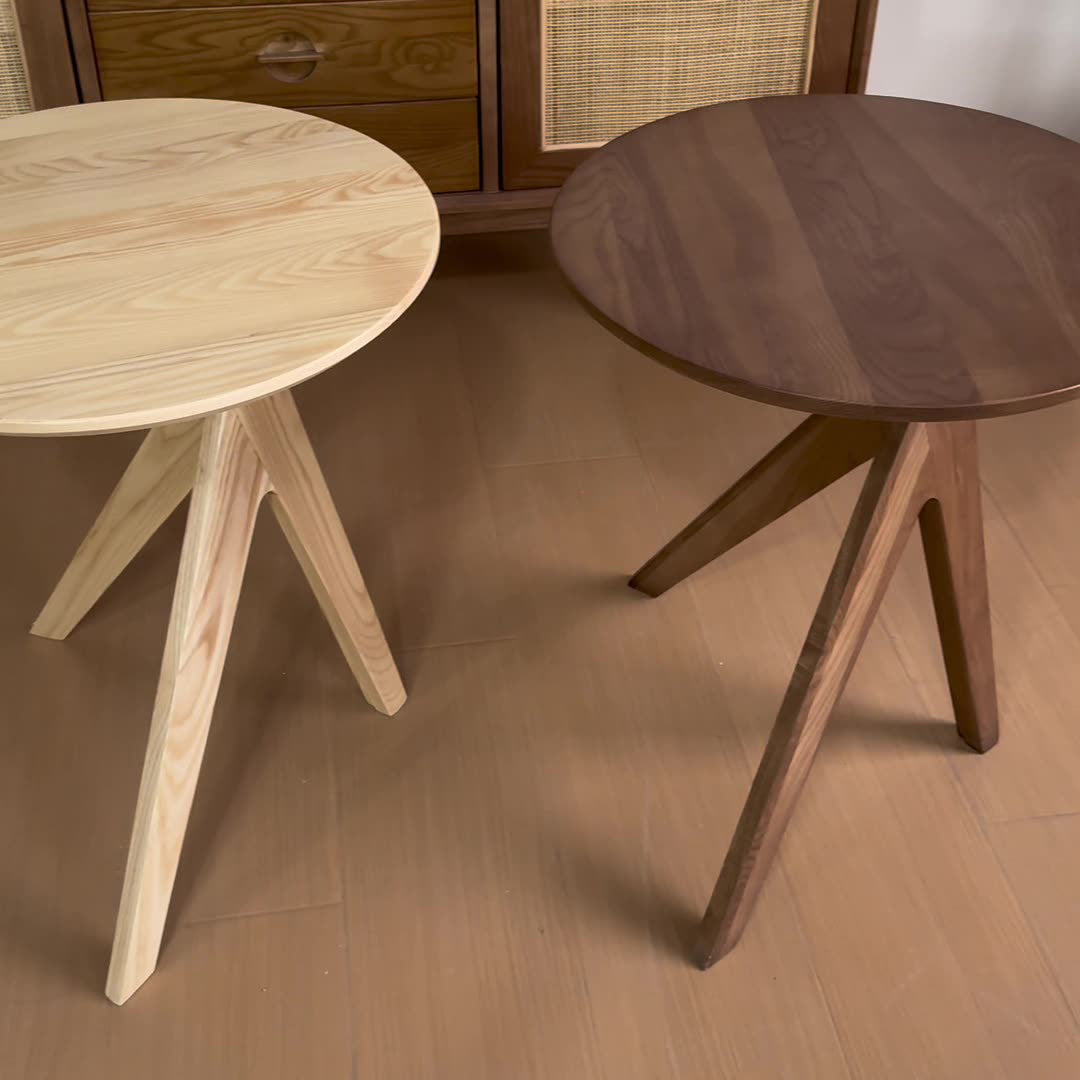 Modern Minimalist Round Ash Wood End Table 3-Leg For Living Room