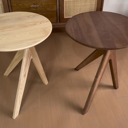 Modern Minimalist Round Ash Wood End Table 3-Leg For Living Room