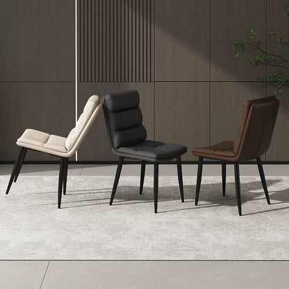 Modern Minimalist Curved Microfiber Leather Solid Wood Panel Carbon Steel Sponge Dining Chair Backrest For Dining Room