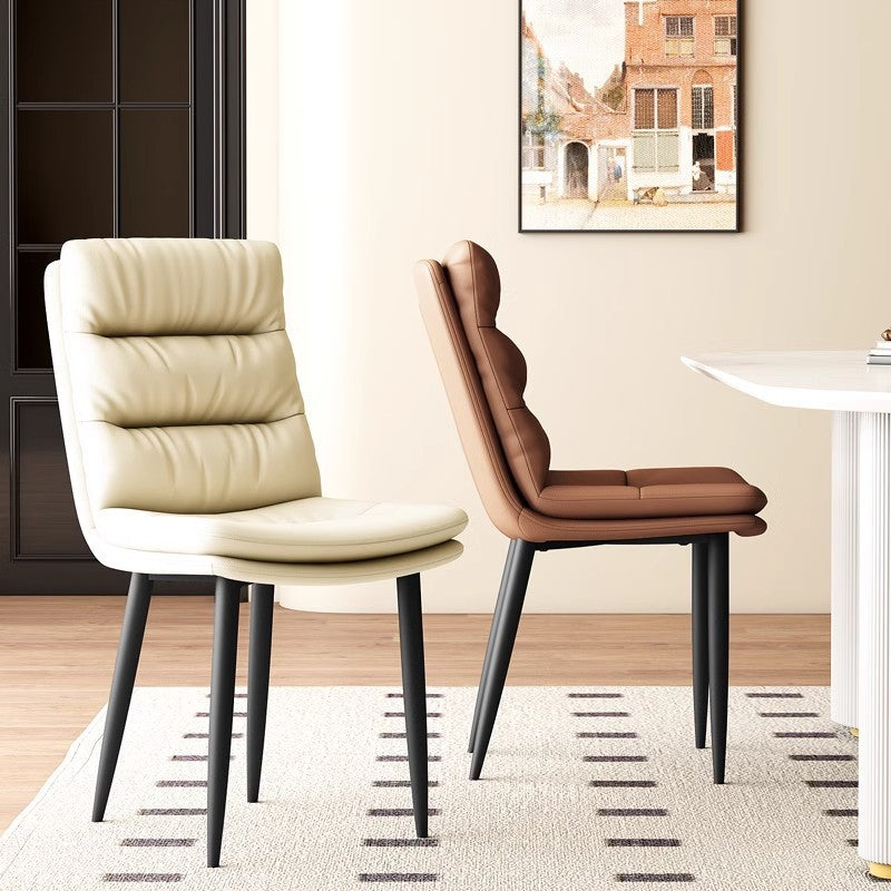 Modern Minimalist Curved Microfiber Leather Solid Wood Panel Carbon Steel Sponge Dining Chair Backrest For Dining Room