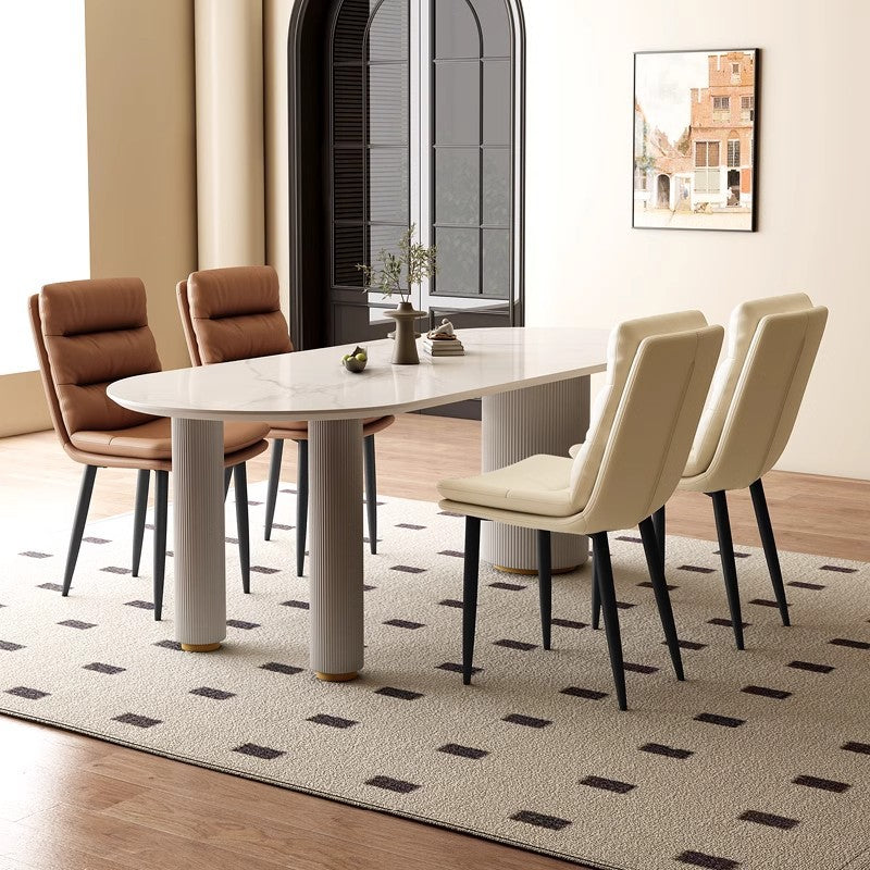 Modern Minimalist Curved Microfiber Leather Solid Wood Panel Carbon Steel Sponge Dining Chair Backrest For Dining Room
