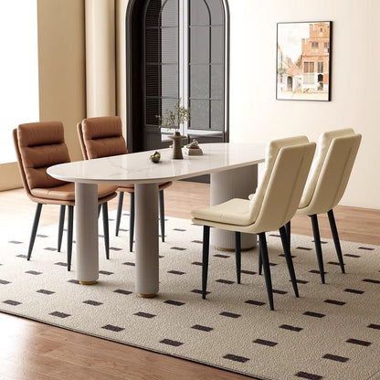 Modern Minimalist Curved Microfiber Leather Solid Wood Panel Carbon Steel Sponge Dining Chair Backrest For Dining Room