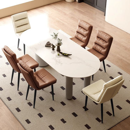 Modern Minimalist Curved Microfiber Leather Solid Wood Panel Carbon Steel Sponge Dining Chair Backrest For Dining Room