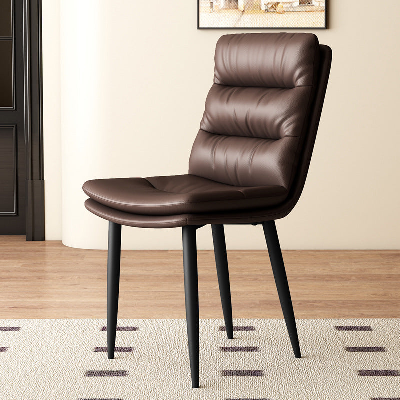 Modern Minimalist Curved Microfiber Leather Solid Wood Panel Carbon Steel Sponge Dining Chair Backrest For Dining Room