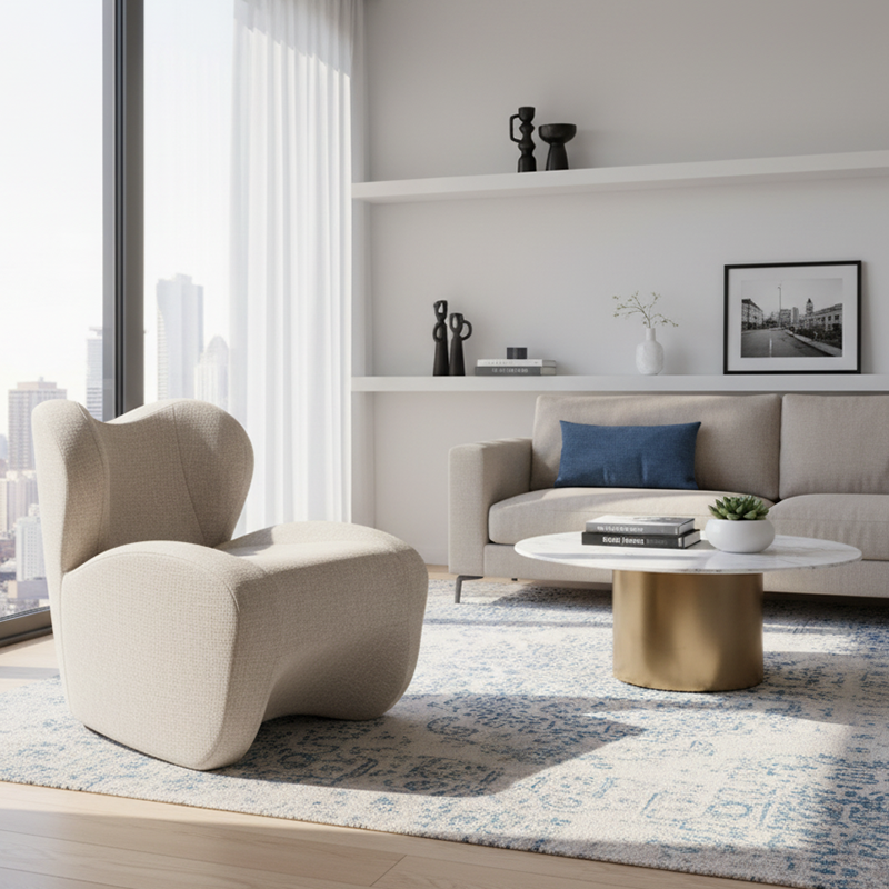 Modern Minimalist Curved Velvet Linen EPS Sponge Accent Chair Backrest For Living Room