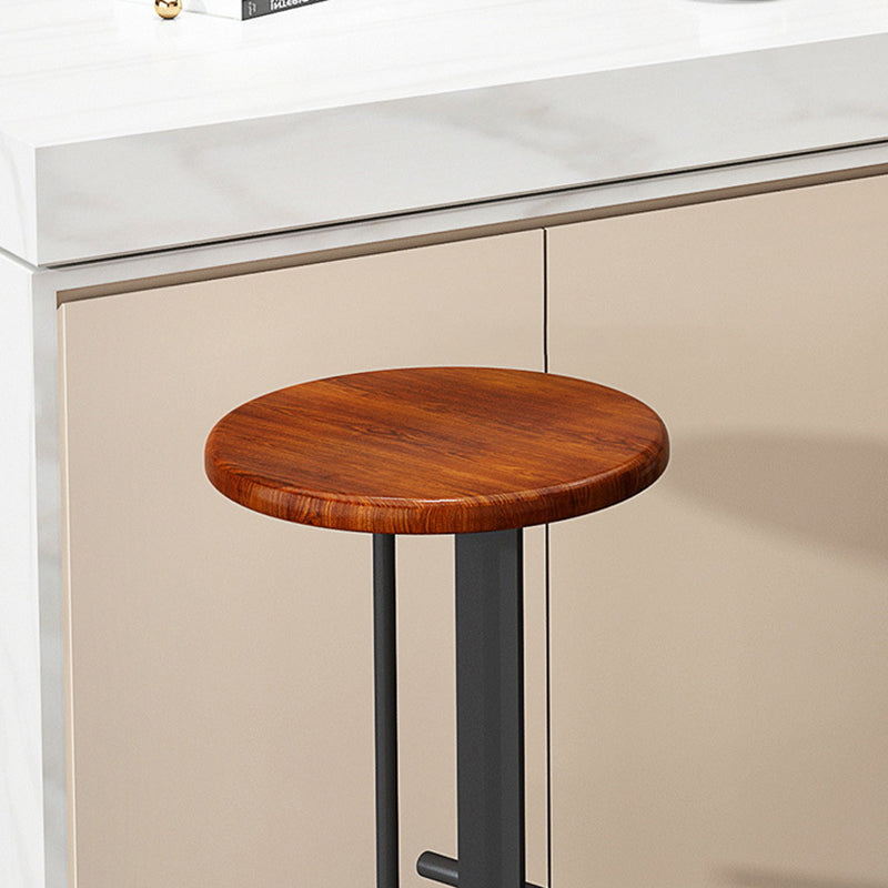 Modern Minimalist Round Solid Wood Iron Bar Stool For Dining Room