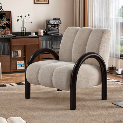 Modern Minimalist Curved Carbon Steel Velvet Fabric Sponge Accent Chair Strong Load-Bearing Backrest Armrest For Living Room
