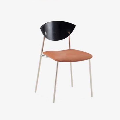 Modern Minimalist Curved Solid Wood Microfiber Leather Metal Sponge Dining Chair Backrest For Dining Room