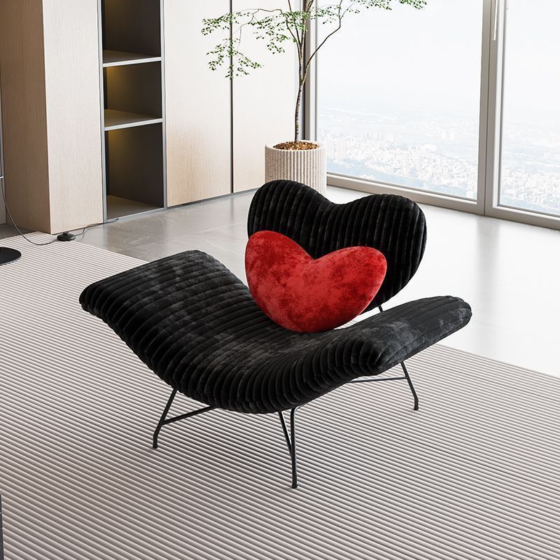 Modern Minimalist Curved Rabbit Velvet Sponge Carbon Steel Accent Chair Backrest Armrest For Living Room