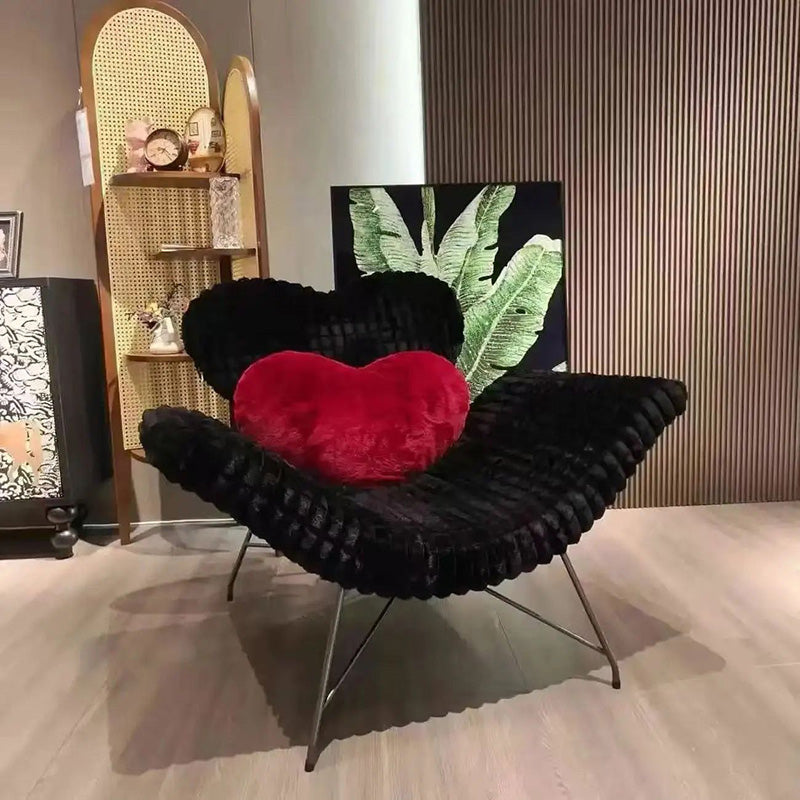 Modern Minimalist Curved Rabbit Velvet Sponge Carbon Steel Accent Chair Backrest Armrest For Living Room