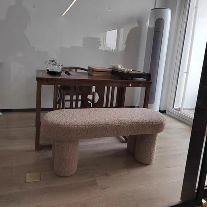 Modern Minimalist Round Rectangular Solid Wood Sherpa Fabric Sponge Bench For Living Room