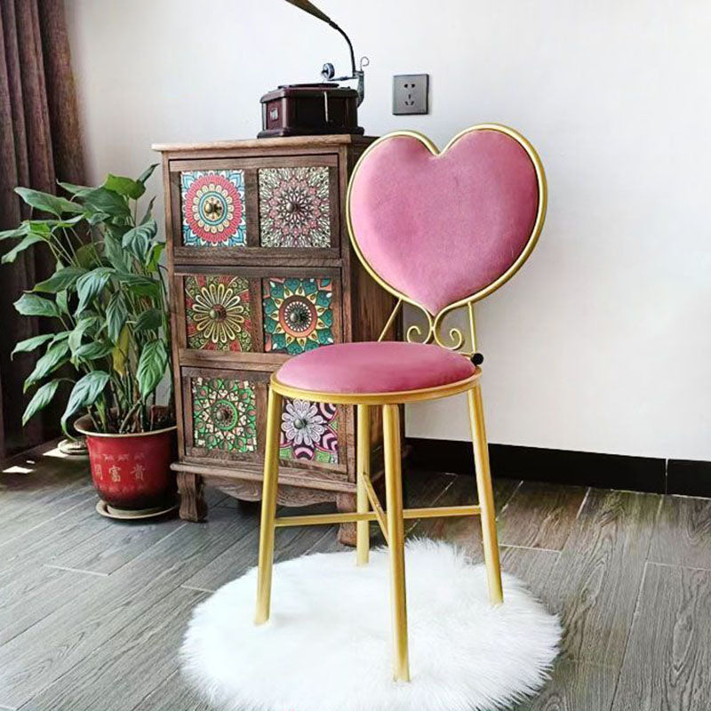 Modern Minimalist Heart-Shaped Teddy Fluff Fabric Velvet Metal Sponge Vanity Stool Backrest For Bedroom