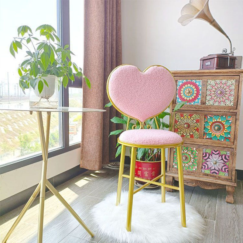 Modern Minimalist Heart-Shaped Teddy Fluff Fabric Velvet Metal Sponge Vanity Stool Backrest For Bedroom